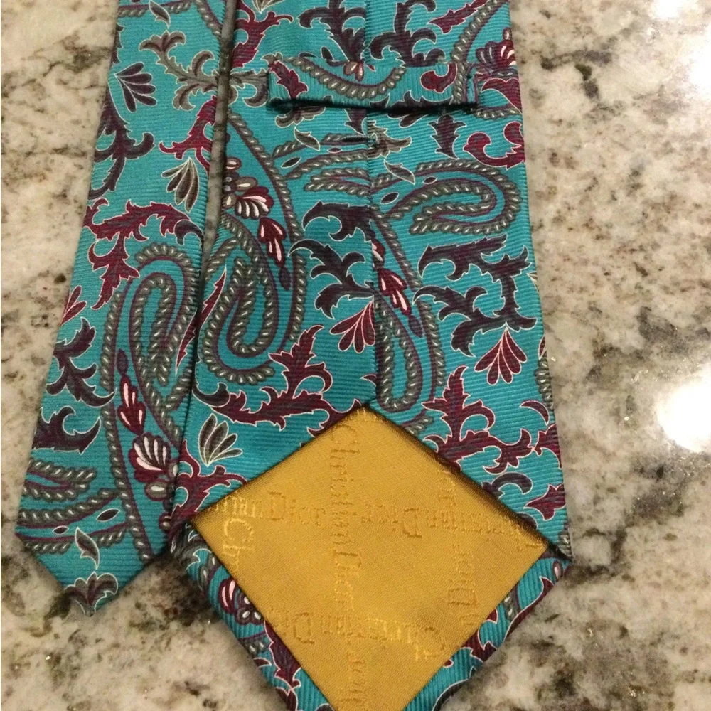Dior Teal Paisley Tie with Burgundy and Olive Accents